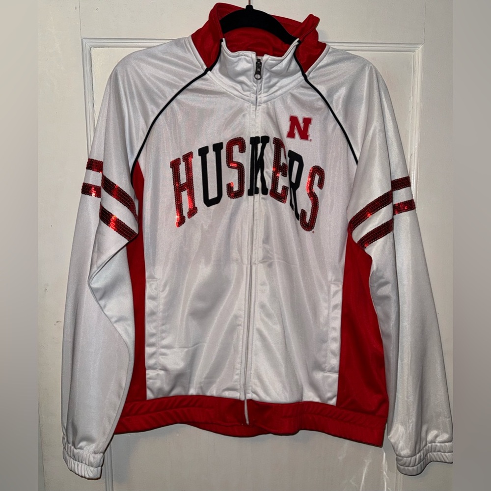 Huskers White and Red Jacket with sequins